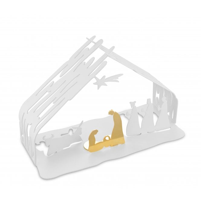 Alessi Bark Christmas Crib Nativity Scene - White & Gold Plated Steel