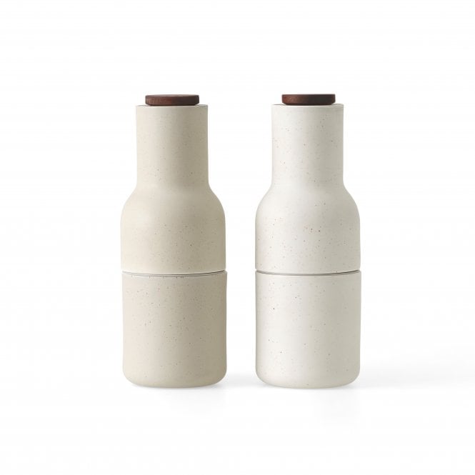 Audo Copenhagen Ceramic Bottle Grinders with Walnut Top | Set of 2 | Sand