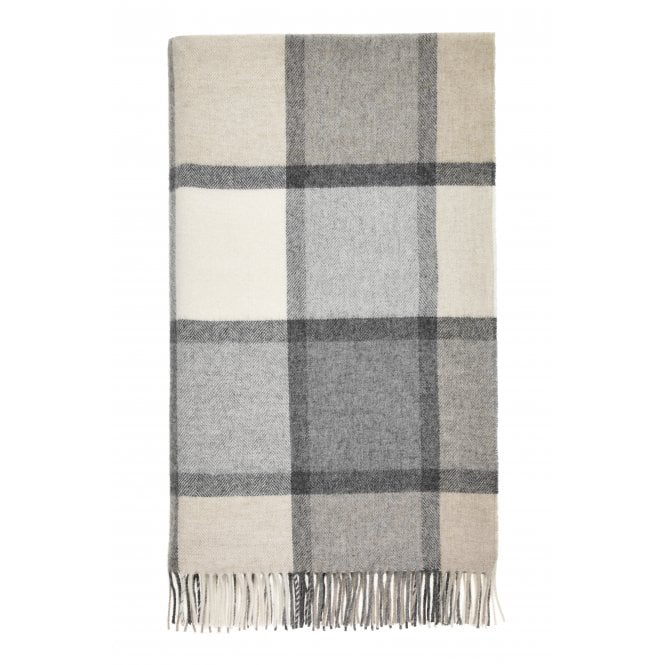 Bronte By Moon Block Windowpane Merino Lambswool Throw - White/Grey