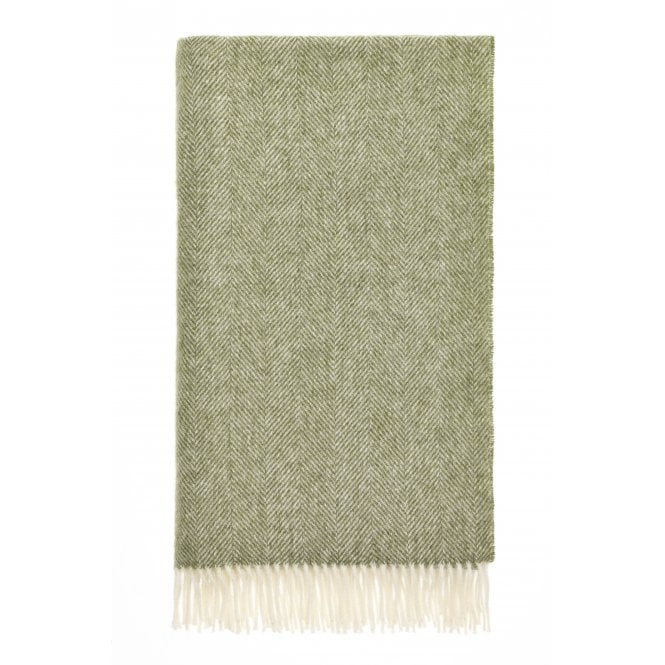 Bronte By Moon British Lambswool Herringbone Throw | Green