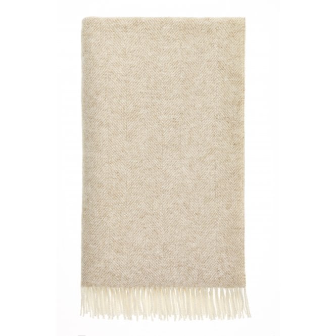 Bronte By Moon British Lambswool Herringbone Throw | Natural Beige