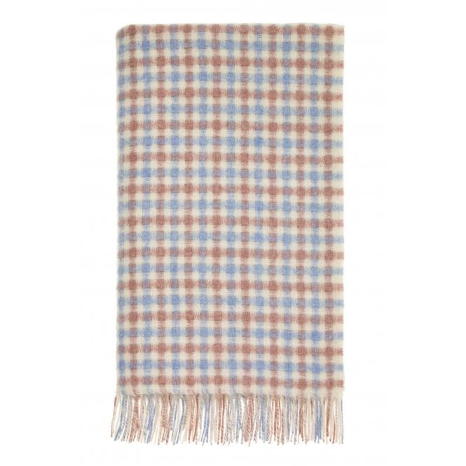 Bronte By Moon British Lambswool Throw | Gingham | Sky Blue & Pink