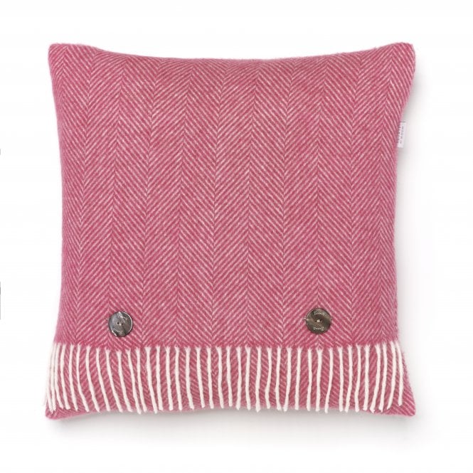 Bronte By Moon Cerise Pink Merino Lambswool Herringbone Cushion