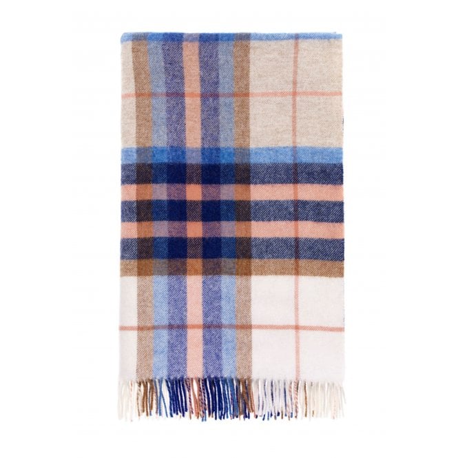 Bronte By Moon Falmouth Check Pure New Wool Throw | Ivory/Blue