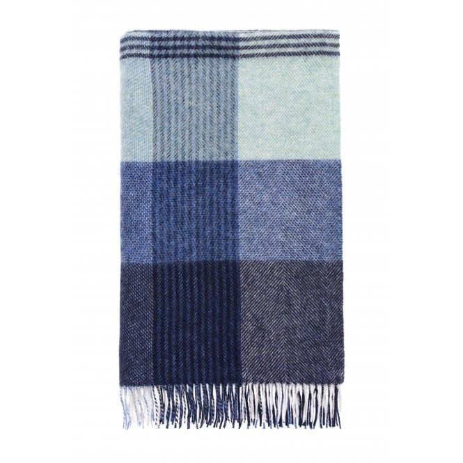 Bronte By Moon Lindley Check Pure Wool Throw | Blue