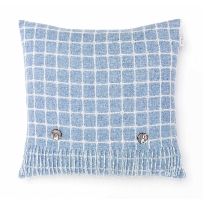 Bronte By Moon Luxury Athens Check Merino Lambswool Cushion - Aqua