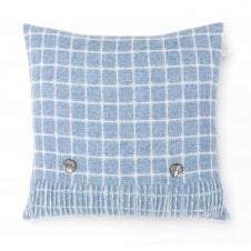 Luxury Athens Check Merino Lambswool Cushion - Aqua