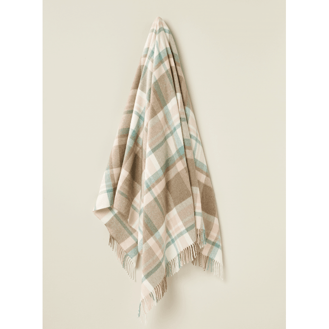 Bronte By Moon Luxury Merino Lambswool Portree Check Throw | Natural/Rose