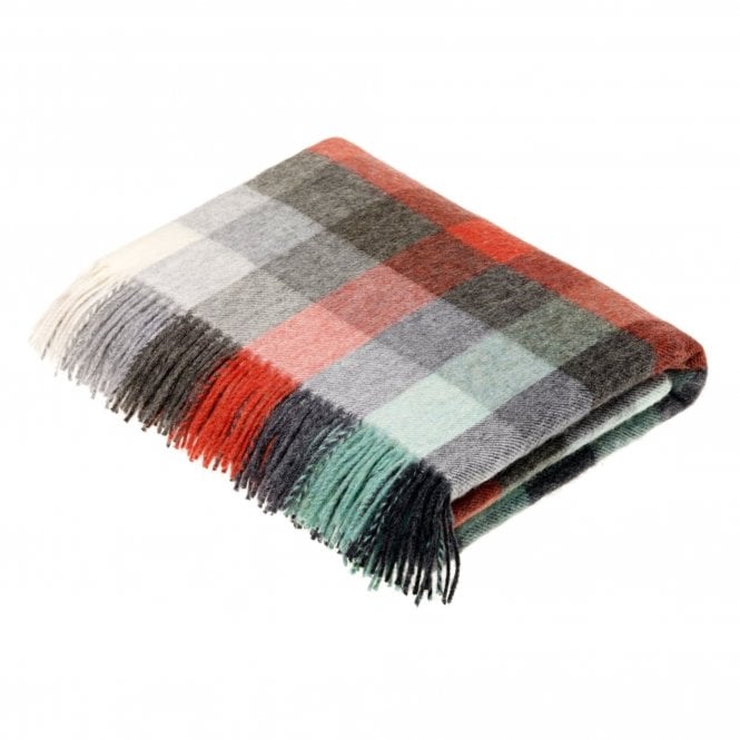 Bronte By Moon Merino Lambswool Harlequin Check Throw - Coral & Mint