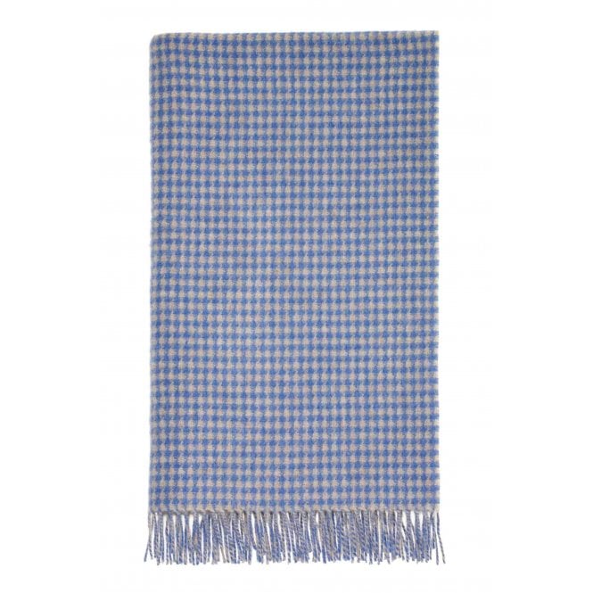 Bronte By Moon Merino Lambswool Houndstooth Throw | Blue & Natural