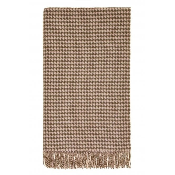 Bronte By Moon Merino Lambswool Houndstooth Throw | Khaki & Blush
