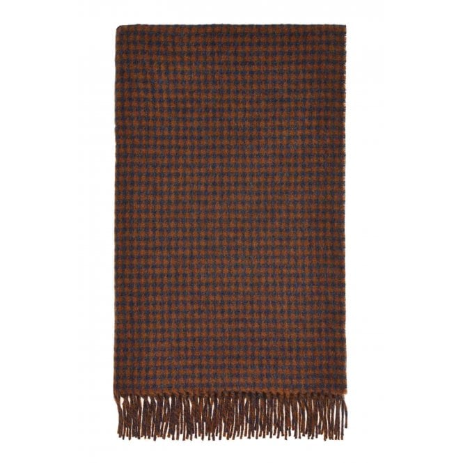 Bronte By Moon Merino Lambswool Houndstooth Throw | Navy & Rust