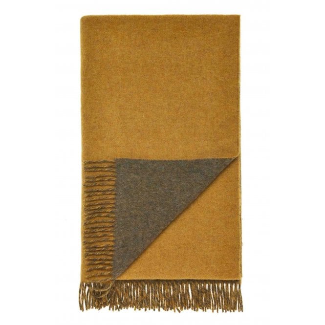 Bronte By Moon Merino Lambswool Throw | Double-sided | Gold & Loden Green