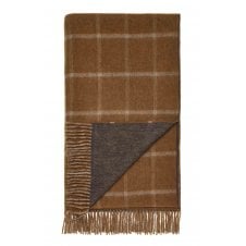 Merino Lambswool Throw | Double-sided | Herringbone & Check | Chocolate & Camel