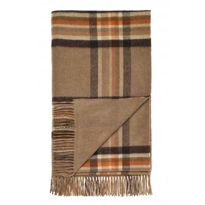Bronte By Moon Merino Lambswool Throw | Double-sided | Vintage Plaid & Camel