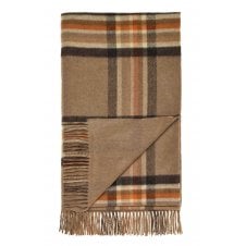 Merino Lambswool Throw | Double-sided | Vintage Plaid & Camel