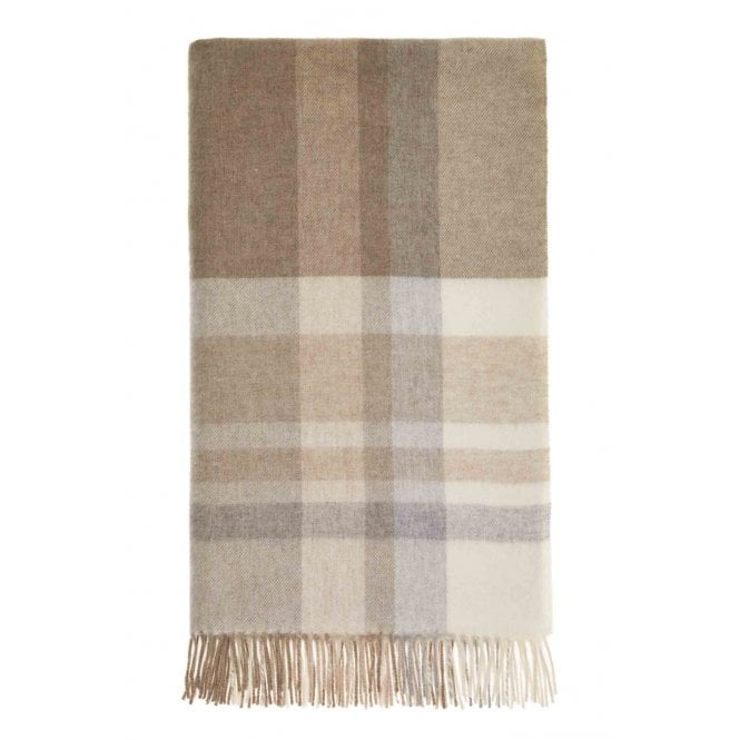 Bronte By Moon Merino Lambswool Throw | Modern Check | Natural