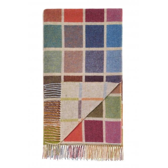 Bronte By Moon Multi Block Check Merino Lambswool Throw | Beige