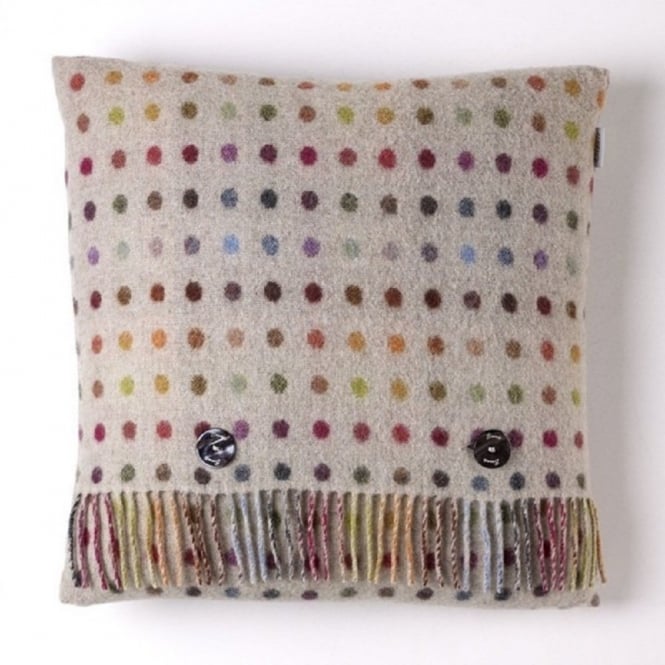 Bronte By Moon Multi Spot Check Merino Lambswool Cushion - Beige