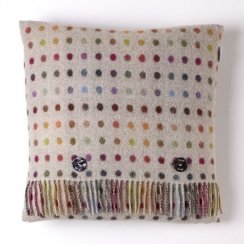 Multi Spot Check Merino Lambswool Cushion - Beige