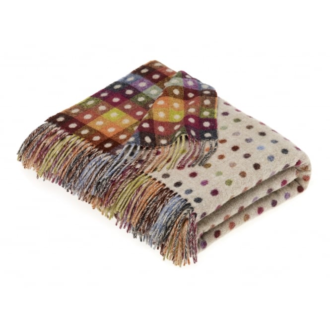 Bronte By Moon Multi Spot Check Merino Lambswool Throw - Beige