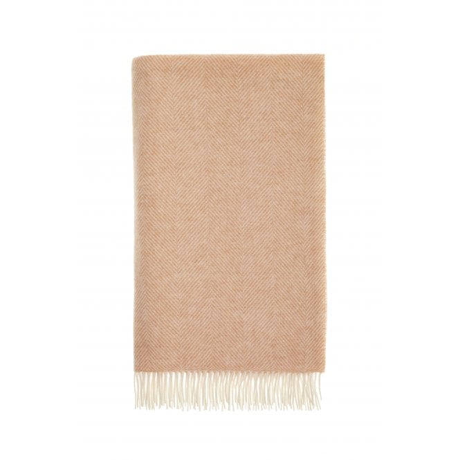 Bronte By Moon Pure New Wool Herringbone Throw | Orange Sherbert