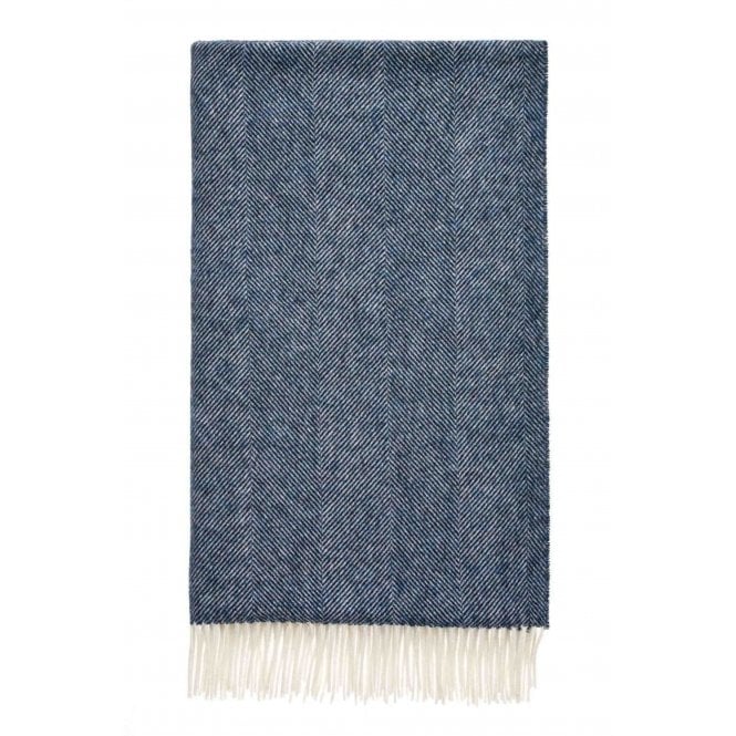 Bronte By Moon Pure Wool Herringbone Throw | Dark Blue
