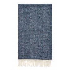 Pure Wool Herringbone Throw | Dark Blue