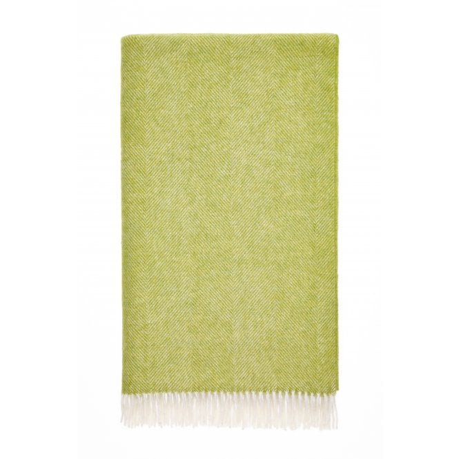 Bronte By Moon Pure Wool Herringbone Throw - Lime