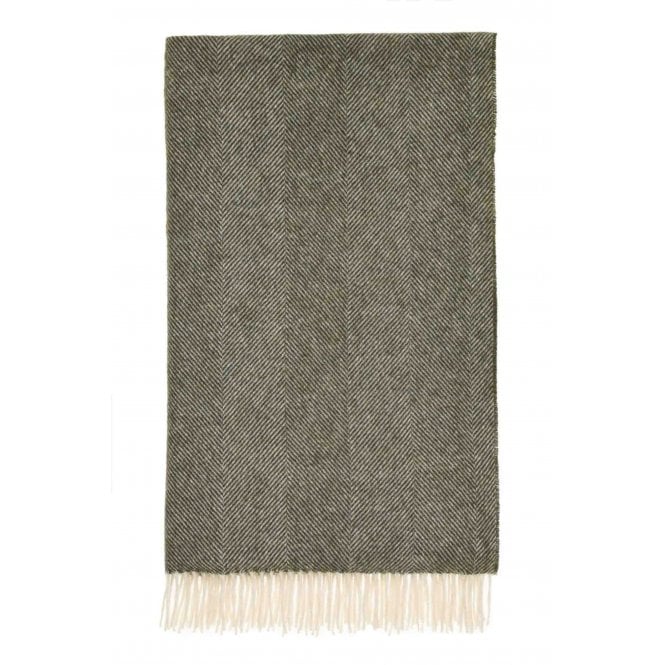 Bronte By Moon Pure Wool Herringbone Throw | Loden Green