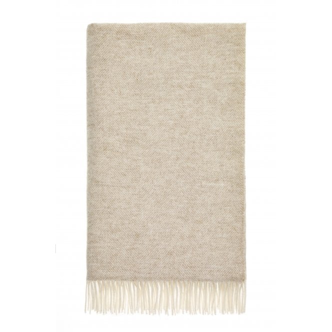 Bronte By Moon Pure Wool Herringbone Throw - Natural