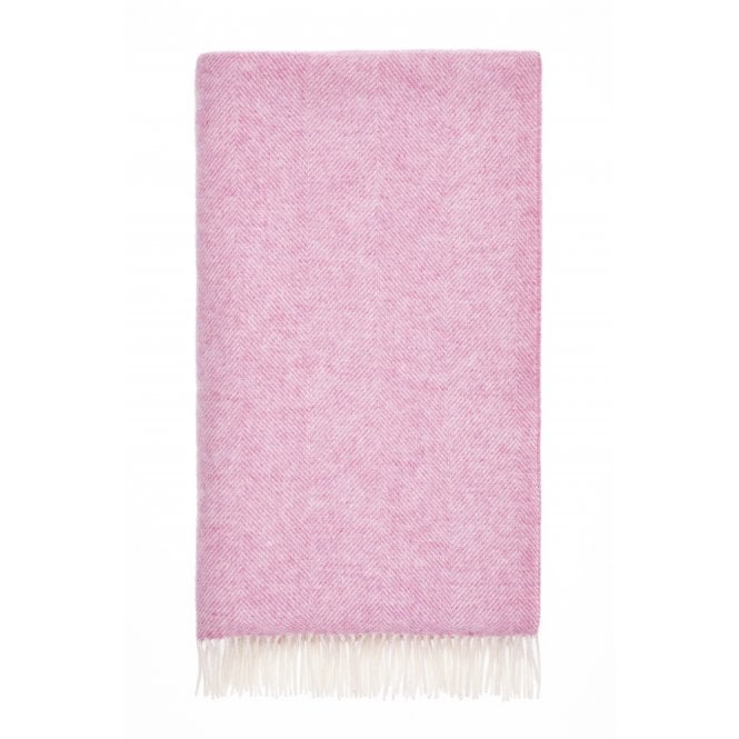 Bronte By Moon Pure Wool Herringbone Throw | Pale Pink