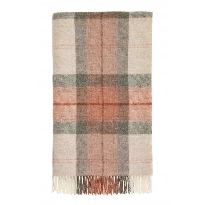 Bronte By Moon Skye Check Pure New Wool Throw | Coral
