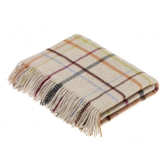 Bronte By Moon Variegated Windowpane Throw - Beige - Merino Lambswool