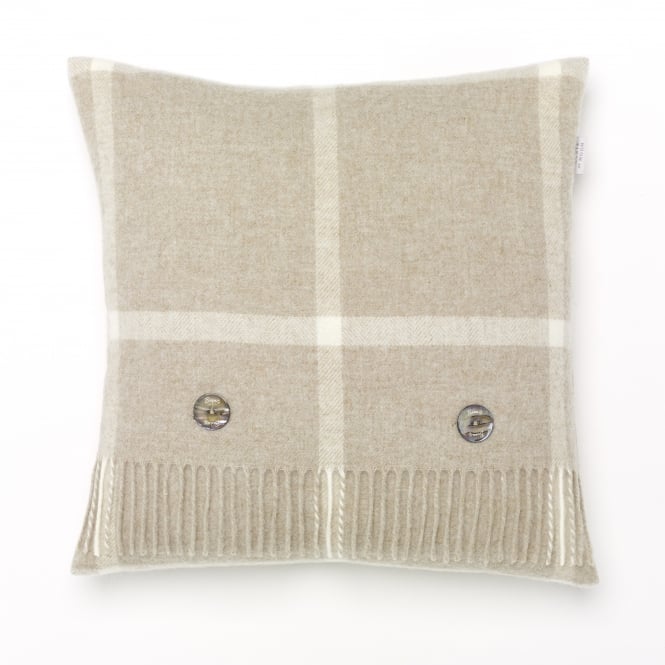 Bronte By Moon Windowpane Merino Lambswool Cushion - Beige
