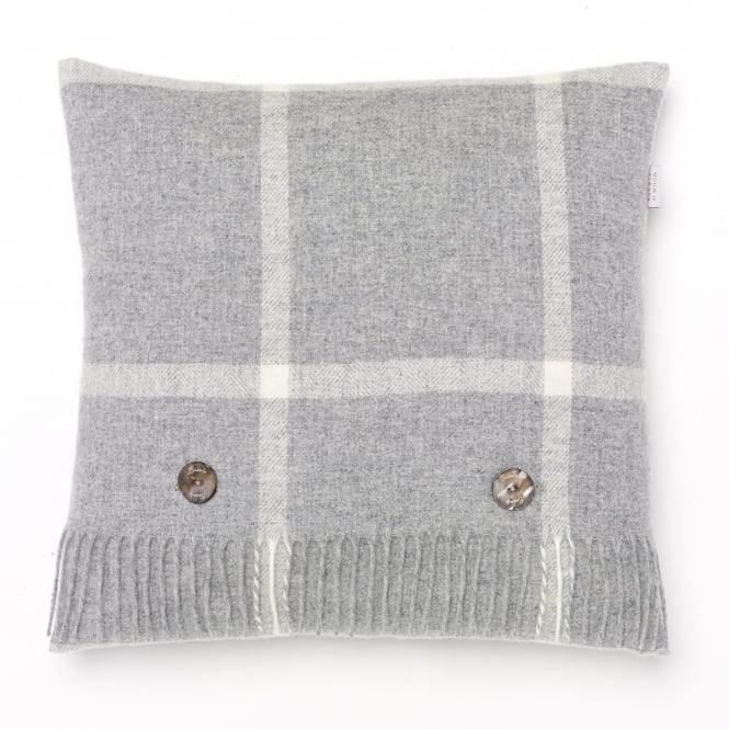Bronte By Moon Windowpane Merino Lambswool Cushion - Grey