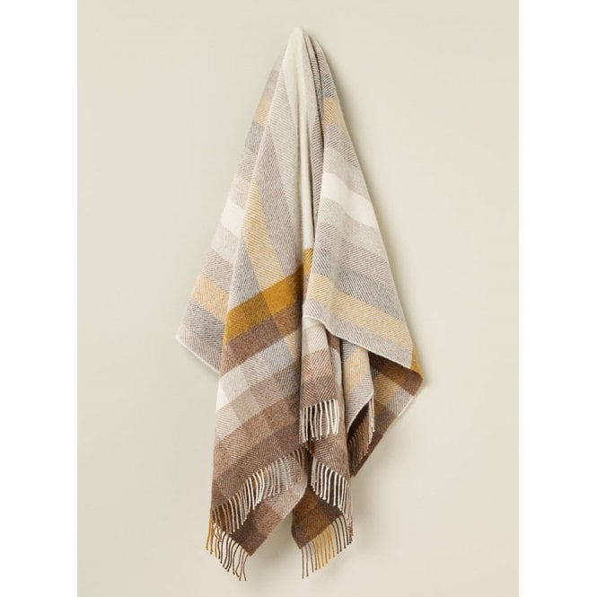 Bronte By Moon Woodale Stripe/Check Pure New Wool Throw | Gold