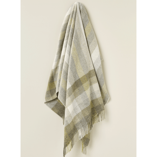 Bronte By Moon Woodale Stripe/Check Pure New Wool Throw | Olive Green