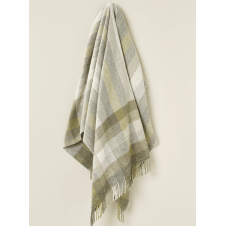 Woodale Stripe/Check Pure New Wool Throw | Olive Green
