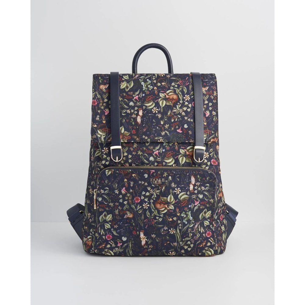 Fable England Dark Navy Floral Botanical Backpack with Gold Accents A Night main image 4