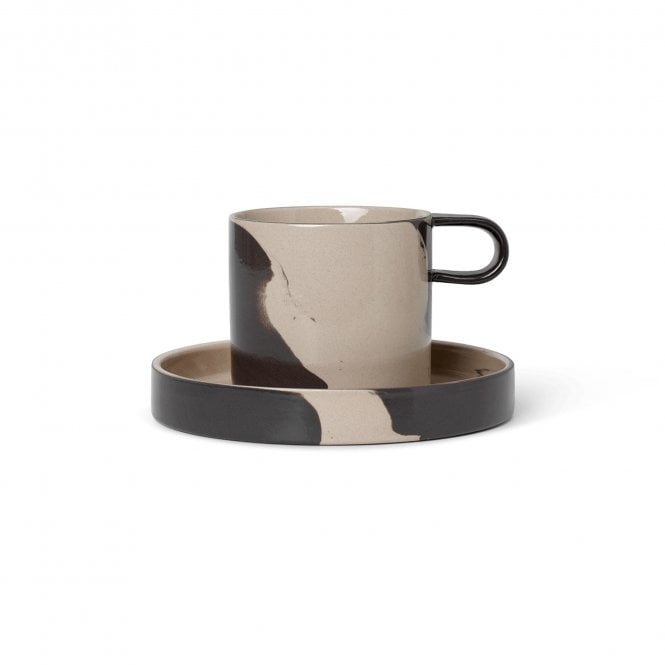 Ferm Living Inlay Cup with Saucer | Sand/Brown