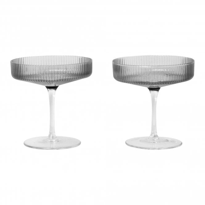 Ferm Living Smoked Grey Ripple Champagne Saucer | Set of 2