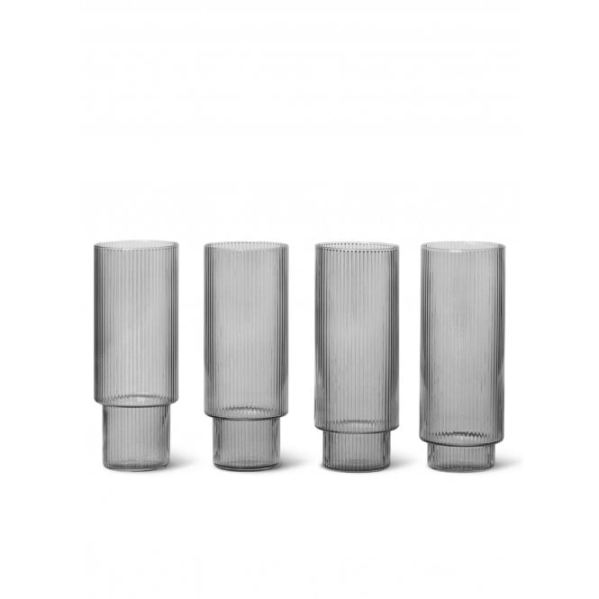 Ferm Living Smoked Grey Ripple Long Drink Glass | Set of 4