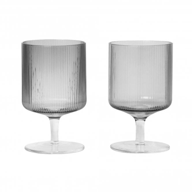 Ferm Living Smoked Grey Ripple Wine Glass | Set of 2
