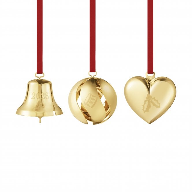 Georg Jensen 2026 Bell, Ball and Heart Christmas Ornaments | Set of 3
