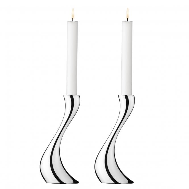 Georg Jensen Cobra Candleholders with Candles  | Stainless Steel | Set of 2 | 20cm