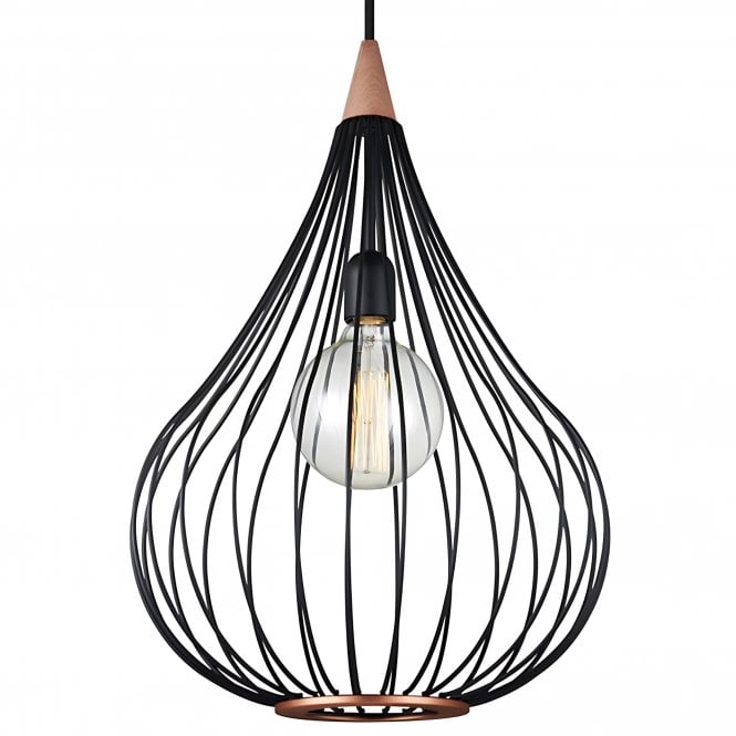 Halo Design Drops Metal Wire Pendant Light | Black/Dark Wood