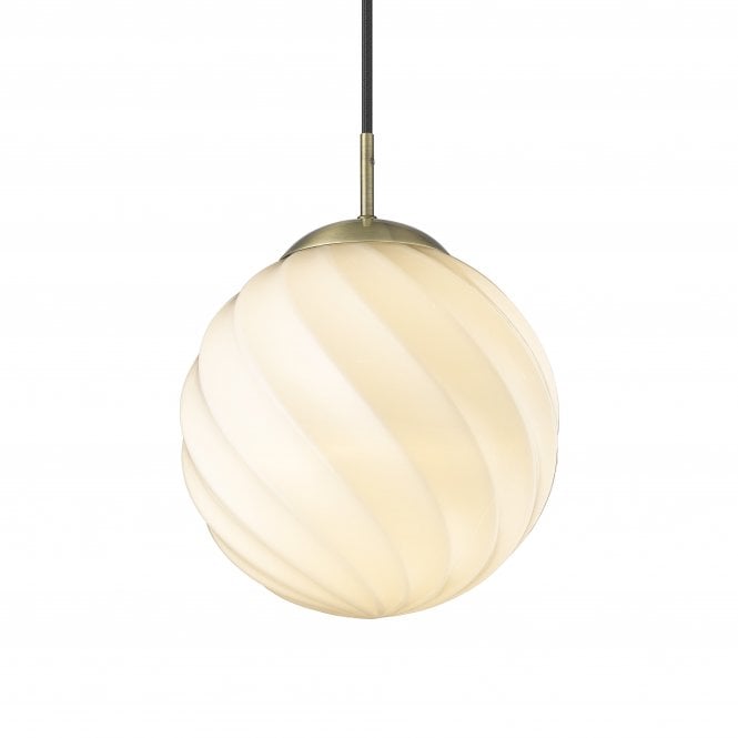 Halo Design Twist Pendant Ball Light | Ø25 cm | Opal Glass | Antique Brass