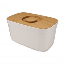 Bread Bin with Bamboo Lid - White