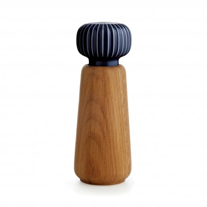 Kahler Hammershoi Salt & Pepper Mill/Grinder | Oak | Indigo Blue | 18.5cm
